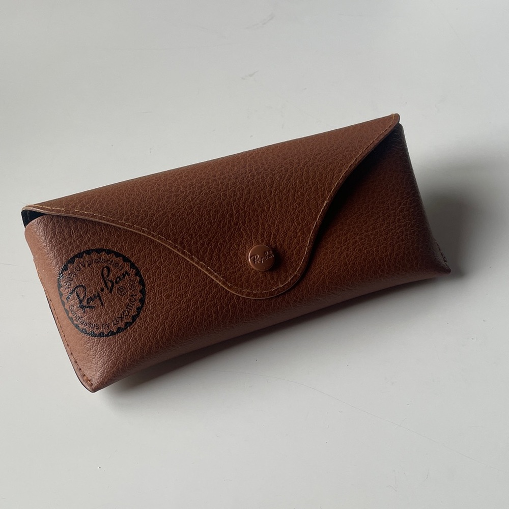 Ray-Ban Brown Leather Sunglasses Case with Snap Closure